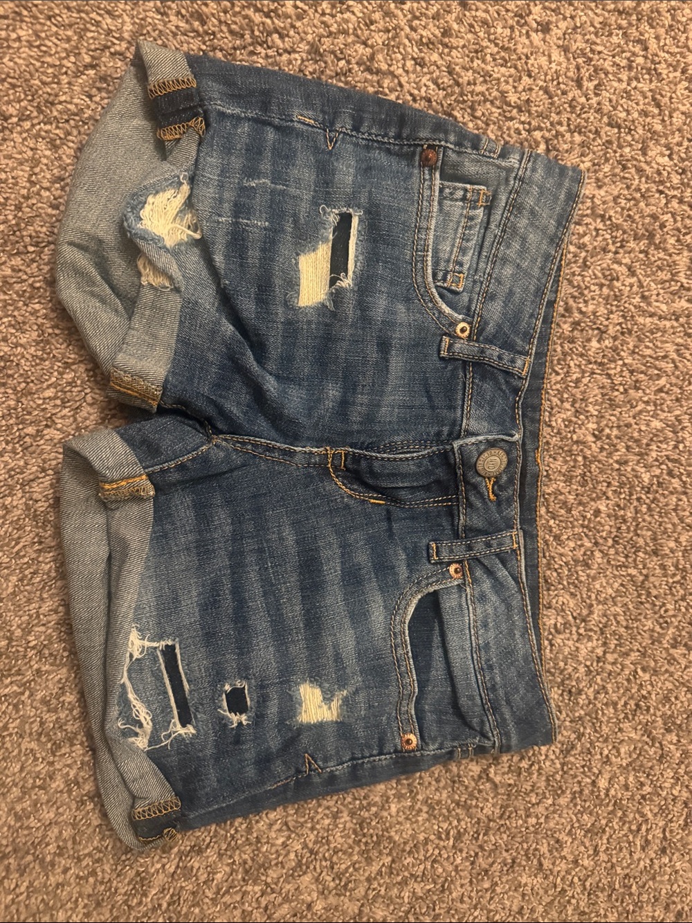 Aeropostale Blue Distressed Denim Roll-Up Shorts